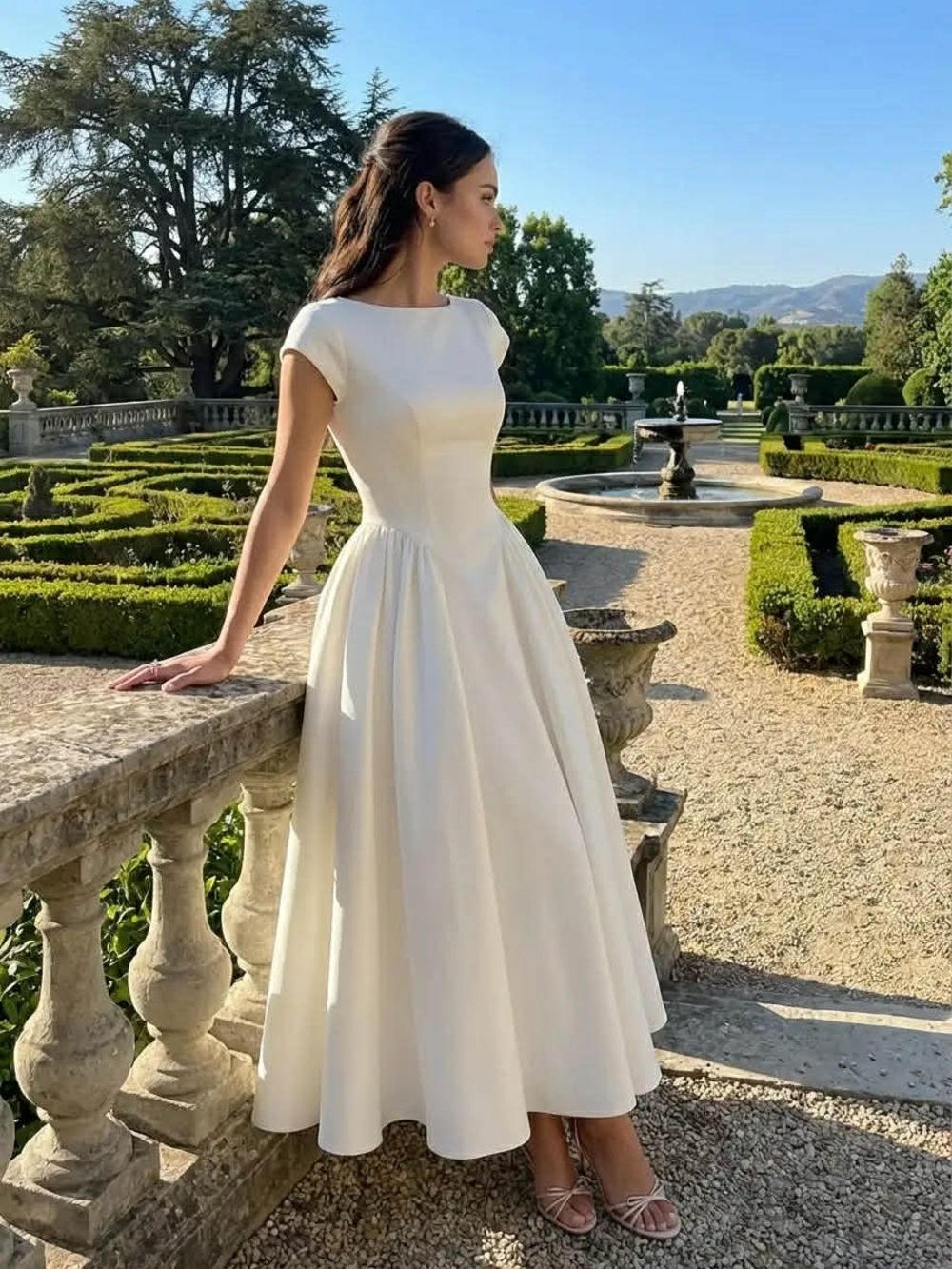 Cider Cream Midi Dress with Cap Sleeves Size XL New